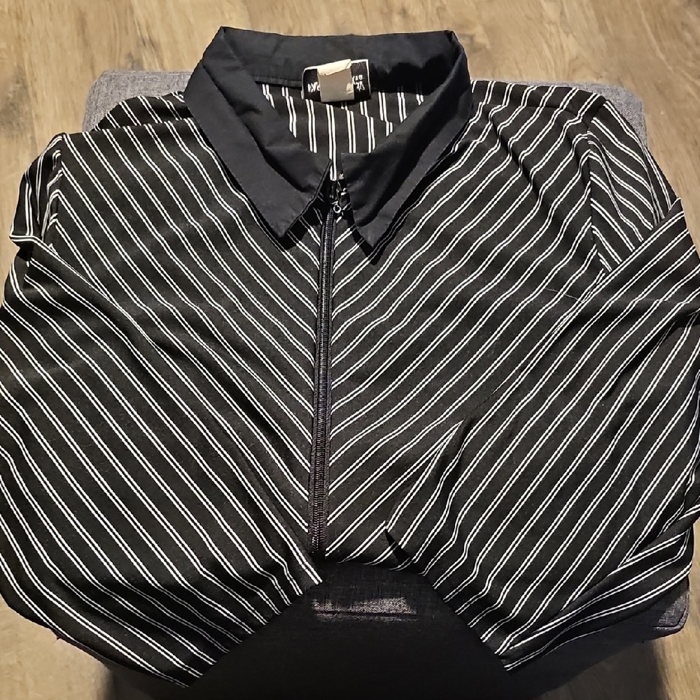 90s Fashion Bug Monochrome Striped Blouse Zipper Stripes Large Oversized